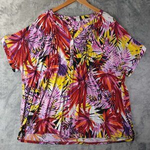 Cocomo Womens Red &‎ purple Short Sleeve Beachy Hawaiian Buttonup Collared Shirt